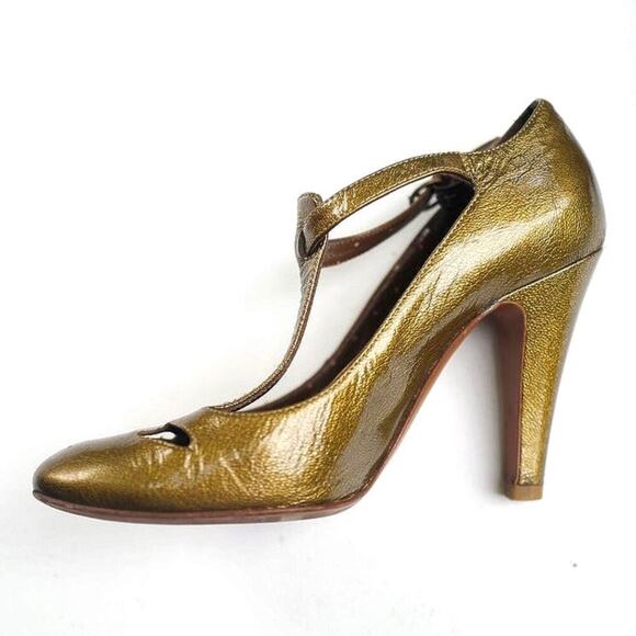 MOSCHINO Gold Metallic T-Strap Heels | Luxe Statement Pumps, 4โ Italian Chic EUC - Picture 4 of 16